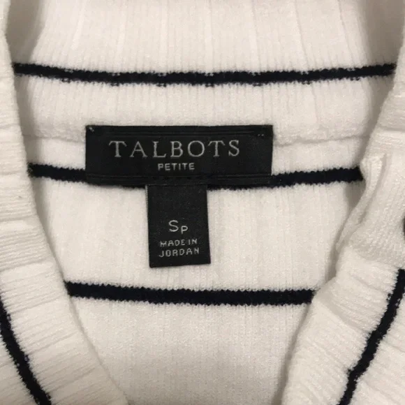 Talbots White Black Stripe Sleeveless Ribbed Mock Neck Sweater SP - Picture 7 of 14